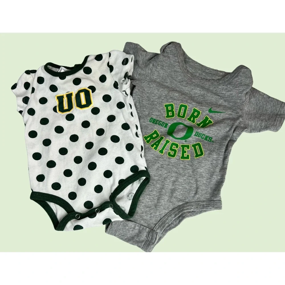 Oregon Ducks One Piece Set/2 Baby Unisex 3-9M Gray White NCAA Sporty Polka Dot‎